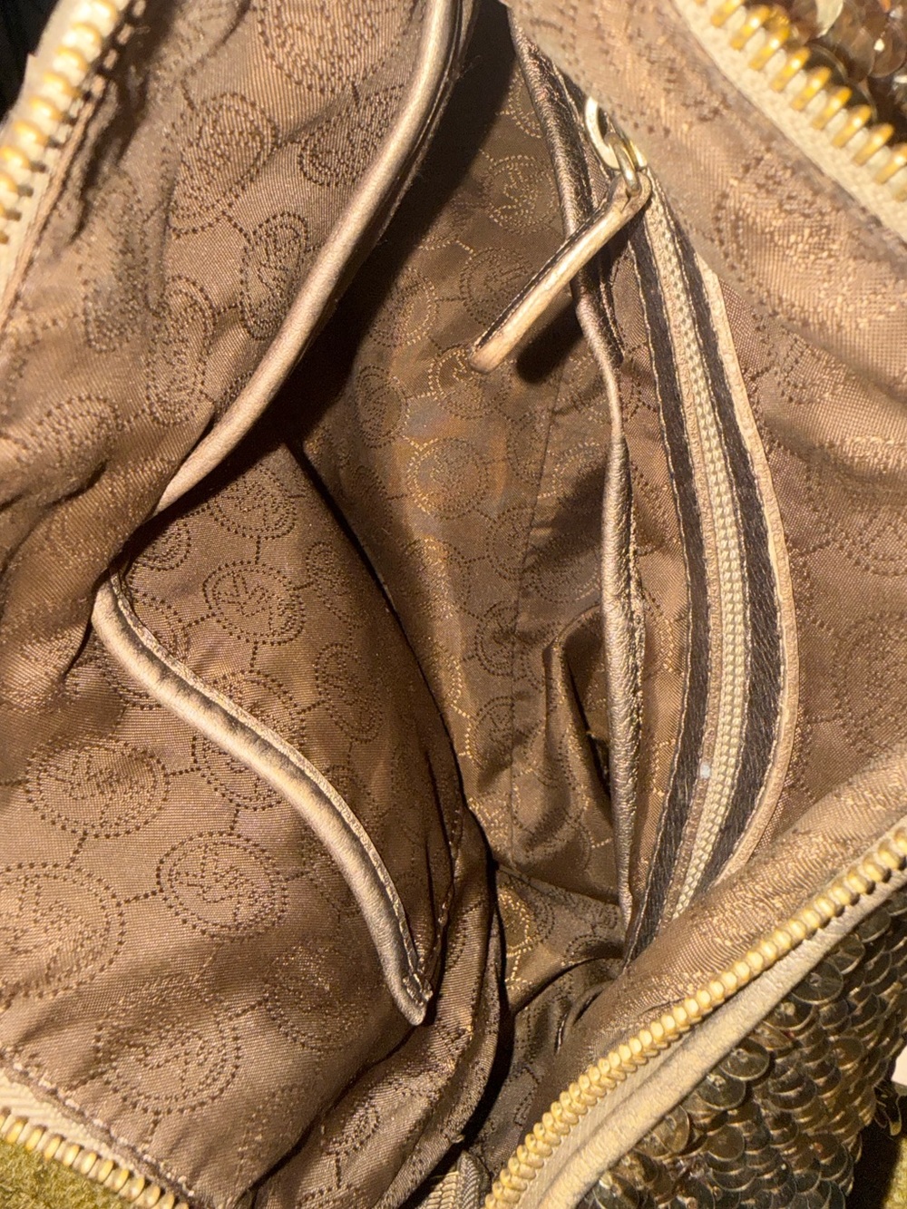 Michael Kors Gold Sequin Grayson Satchel Bag – Glam Metallic Satchel - Picture 6 of 10